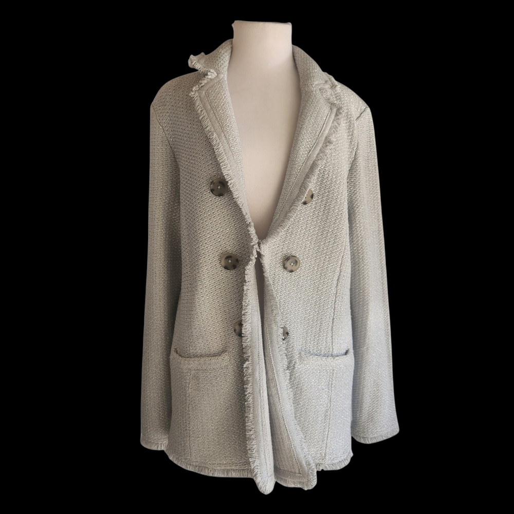 Chico's Metallic Tweed Sweater Blazer Cardigan Silver Gray Size 2 (Large- 12)